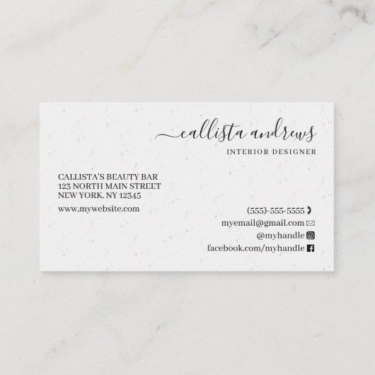 Modern Abstract White Earth Tone Signature Script Visitekaartje (Achterkant)