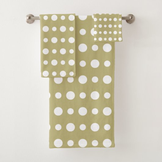 Modern Abstract White Polka Dots on Beige Bad Handdoek (Insitu)