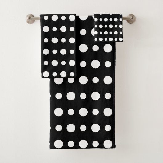 Modern Abstract White Polka Dots on Black Bad Handdoek (Insitu)
