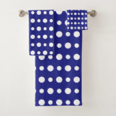 Modern Abstract White Polka Dots on Blue Bad Handdoek (Insitu)