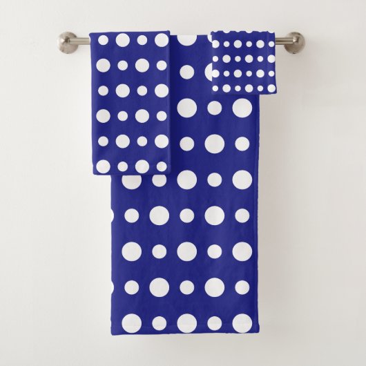 Modern Abstract White Polka Dots on Blue Bad Handdoek (Insitu)
