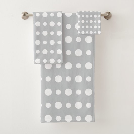 Modern Abstract White Polka Dots on Silver Gray Bad Handdoek (Insitu)