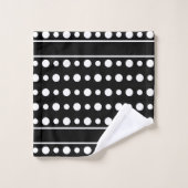 Modern Abstract White Polka Dots & Text on Black Bad Handdoek (Wasdoekje)