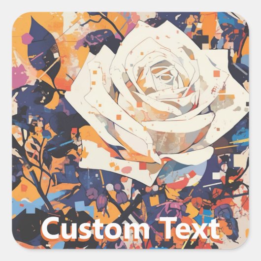 Modern Abstract White Rose Custom Vierkante Sticker (Voorkant)