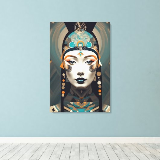 Modern Abstract Woman’s Portrait - Geometric Art Canvas Afdruk (Insitu (Houten vloer))