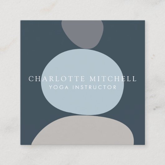 Modern Abstract Zen Stones Blue Logo Yoga, Massage Vierkante Visitekaartje (Voorkant)