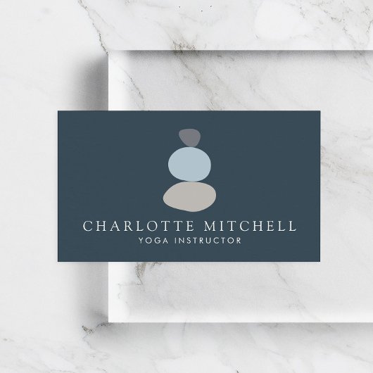 Modern Abstract Zen Stones Blue Logo Yoga, Massage Visitekaartje