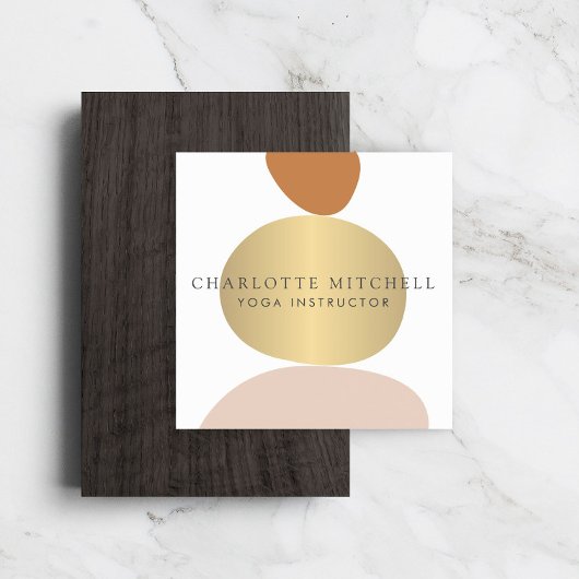 Modern Abstract Zen Stones Gold Logo Yoga, Massage Vierkante Visitekaartje