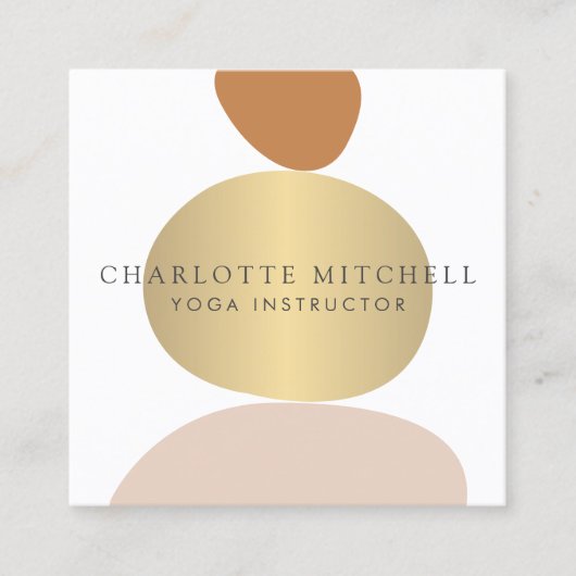 Modern Abstract Zen Stones Gold Logo Yoga, Massage Vierkante Visitekaartje (Voorkant)