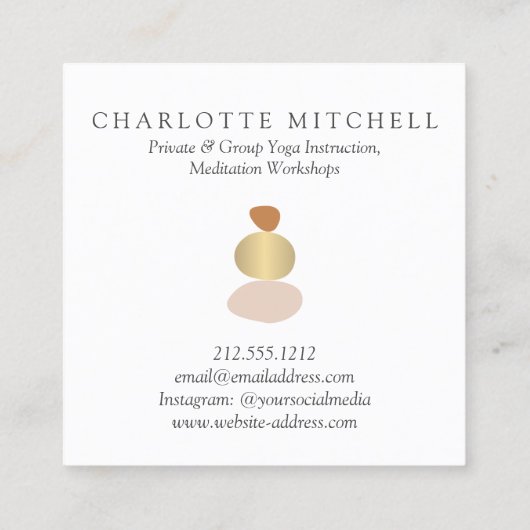 Modern Abstract Zen Stones Gold Logo Yoga, Massage Vierkante Visitekaartje (Achterkant)
