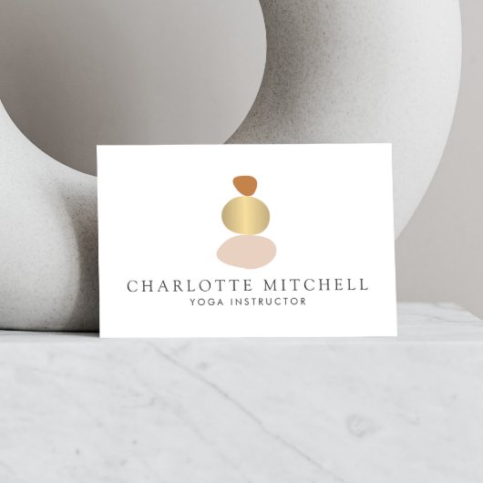 Modern Abstract Zen Stones Gold Logo Yoga, Massage Visitekaartje