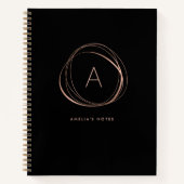 Modern Abstract zwart en faux Roos gouden monogram Notitieboek (Voorkant)
