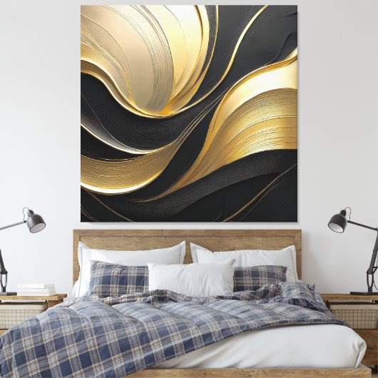 Modern Abstract zwart en goud Canvas Afdruk (Insitu (Slaapkamer))