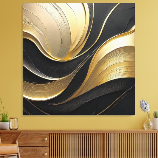 Modern Abstract zwart en goud Canvas Afdruk (Insitu (Woonkamer))