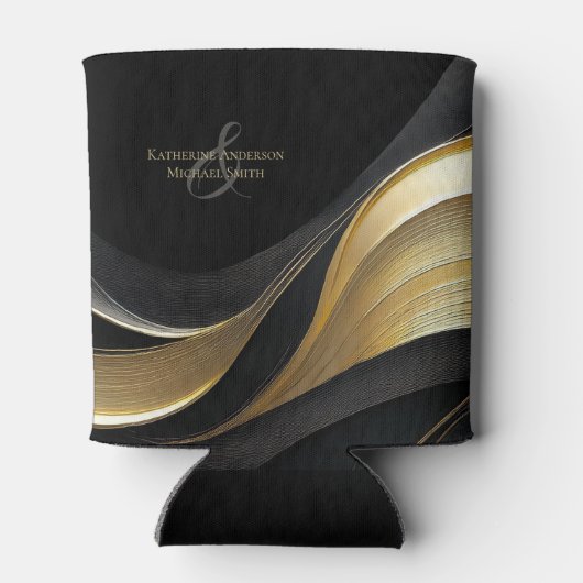 Modern Abstract zwart en goud elegante bruiloft Blikjeskoeler (Achterkant)