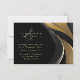 Modern Abstract zwart en goud elegante bruiloft Kaart