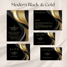 Modern Abstract zwart en goud elegante bruiloft Kaart