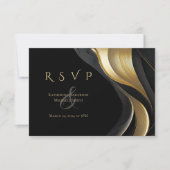 Modern Abstract zwart en goud elegante bruiloft RSVP Kaartje (Voorkant)