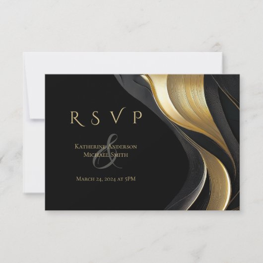 Modern Abstract zwart en goud elegante bruiloft RSVP Kaartje (Voorkant)