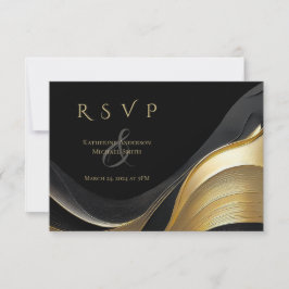 Modern Abstract zwart en goud elegante bruiloft RSVP Kaartje