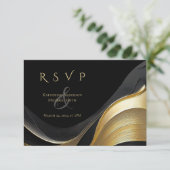 Modern Abstract zwart en goud elegante bruiloft RSVP Kaartje (Staand voorkant)