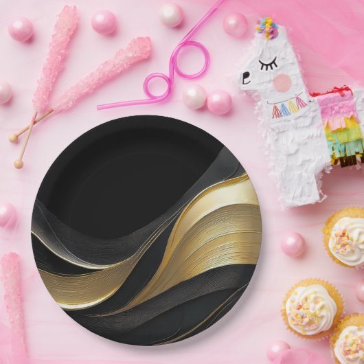 Modern Abstract zwart en goud Papieren Bordje (Feest)