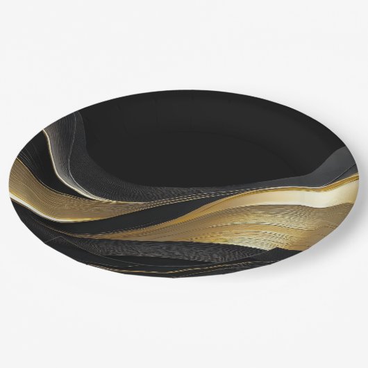 Modern Abstract zwart en goud Papieren Bordje (Gekanteld)
