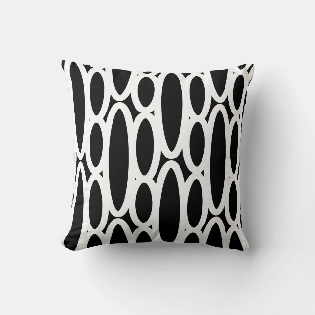 Modern Abstract Zwart en Wit Ovaal Patroon  Kussen (Voorkant)