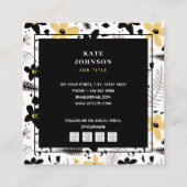 Modern Abstract Zwart Geel Grijs Bloemen QR Code Vierkante Visitekaartje (Achterkant)