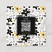 Modern Abstract Zwart Geel Grijs Bloemen QR Code Vierkante Visitekaartje (Voorkant)