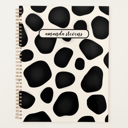 Modern Abstract zwart luipaardpatroonleer Planner (Voorkant)