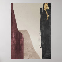 Modern Abstract Zwart Rood & Goud Wall Art Poster