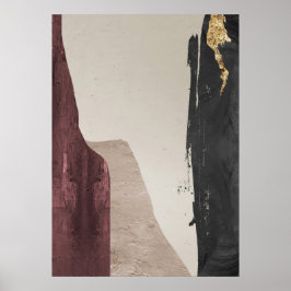 Modern Abstract Zwart Rood & Goud Wall Art Poster