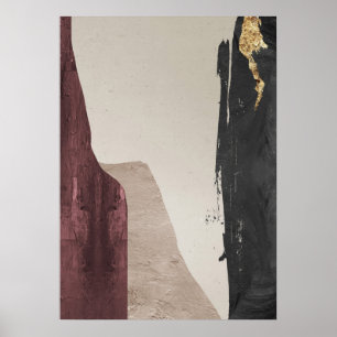 Modern Abstract Zwart Rood & Goud Wall Art Poster