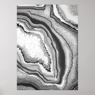 Modern Abstract Zwart Wit Agaat Geode Edelsteen Poster