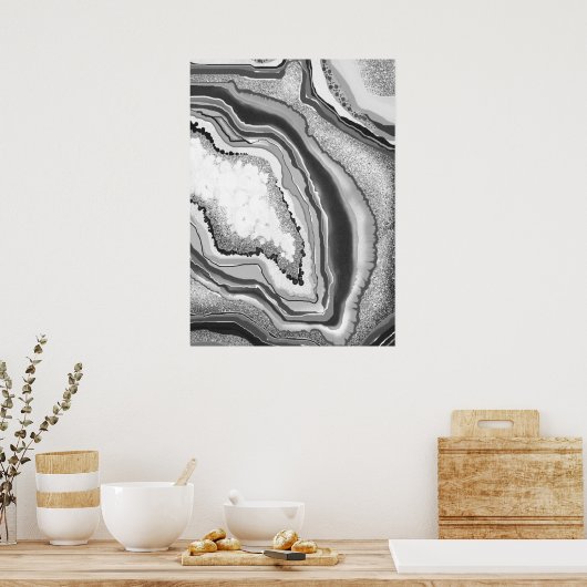 Modern Abstract Zwart Wit Agaat Geode Edelsteen Poster (Keuken)