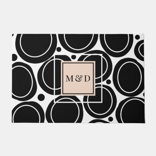 Modern Abstract Zwart Wit Blush Roze Monogram Deurmat (Voorkant)