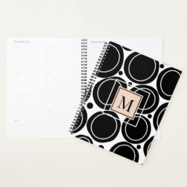Modern Abstract Zwart Wit Blush Roze Monogram Planner