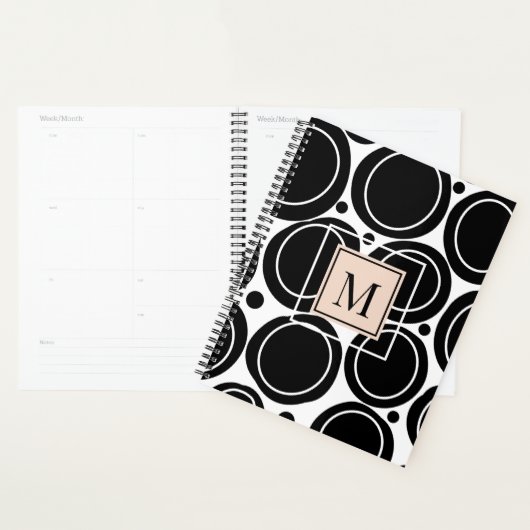 Modern Abstract Zwart Wit Blush Roze Monogram Planner (Display)