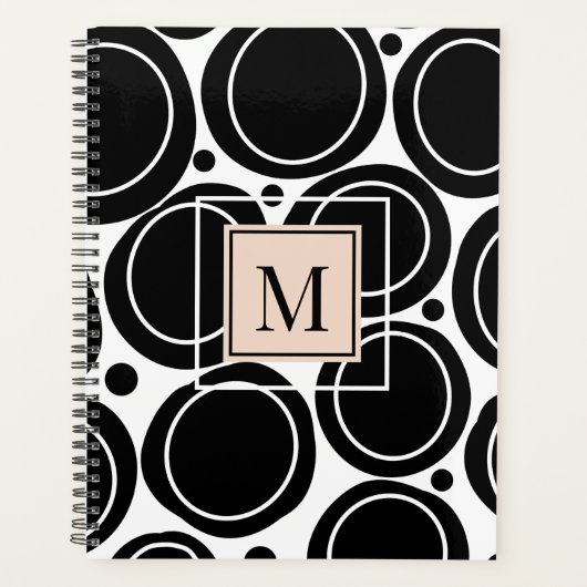Modern Abstract Zwart Wit Blush Roze Monogram Planner (Voorkant)