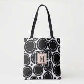 Modern Abstract Zwart Wit Blush Roze Monogram Tote Bag (Voorkant)
