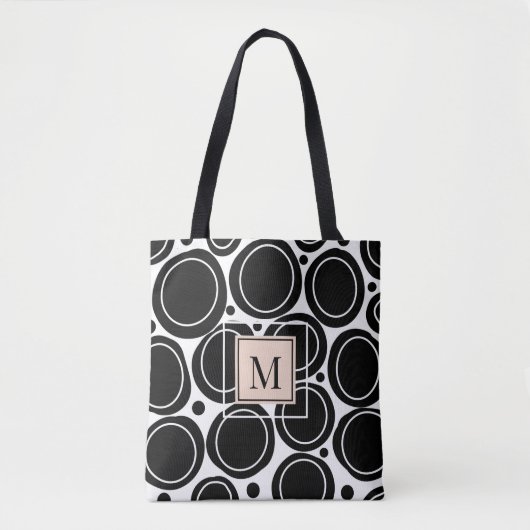 Modern Abstract Zwart Wit Blush Roze Monogram Tote Bag (Voorkant)