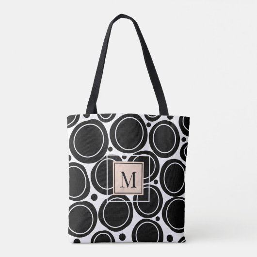 Modern Abstract Zwart Wit Blush Roze Monogram Tote Bag (Achterkant)