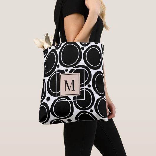 Modern Abstract Zwart Wit Blush Roze Monogram Tote Bag (Dichtbij)