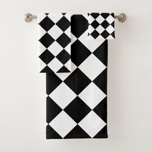 Modern Abstract Zwart & Wit Diamant Patroon Bad Handdoek (Insitu)