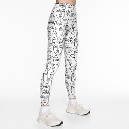 Modern Abstract zwart wit gezichtspatroon Leggings