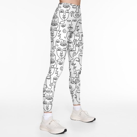 Modern Abstract zwart wit gezichtspatroon Leggings