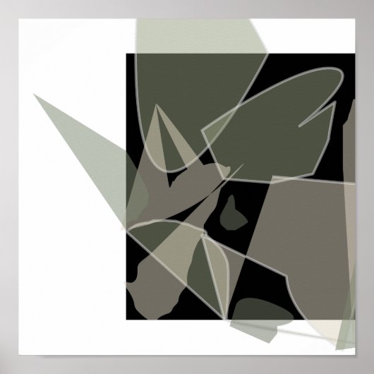 Modern Abstract Zwart Wit Groen Tan Neutraal Poster (Voorkant)
