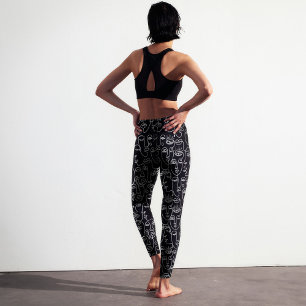 Modern Abstract zwart-wit lijngezichtspatroon Leggings