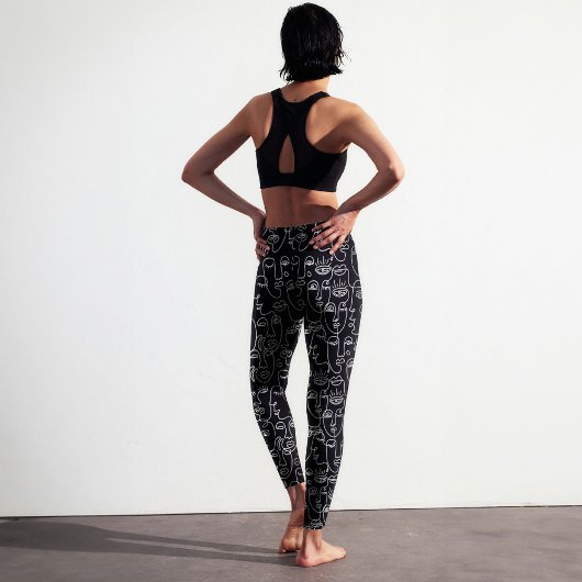 Modern Abstract zwart-wit lijngezichtspatroon Leggings